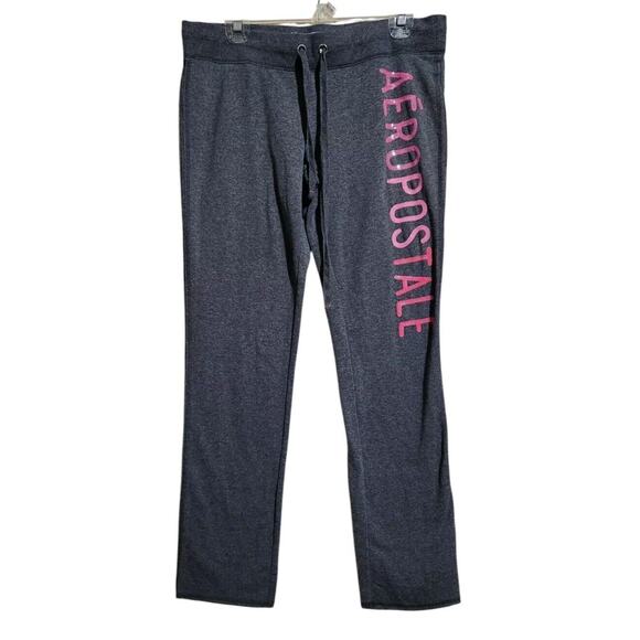 Aeropostale Women's Gray Logo Drawstring Joggers/Sweatpants Large Sequined Logo - Picture 1 of 12